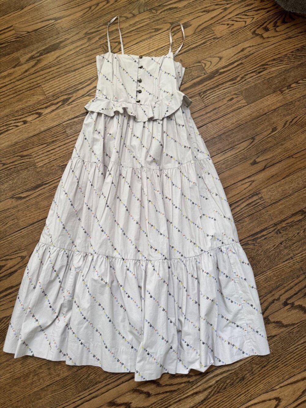 GANNI Printed Floral Cotton Poplin Midi Dress Vapor Blue Size 36 - Picture 2 of 3